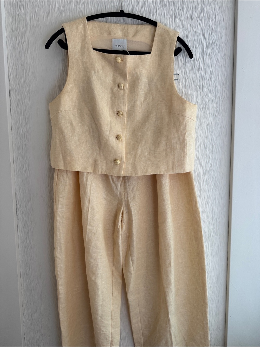 Posse Cream Button-Front Linen Vest & Trousers Set
